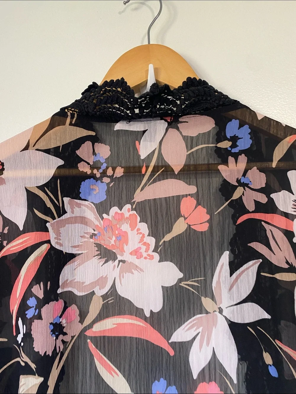 Torrid Floral Lace-Trim Sheer Kimono Duster - Black Floral sz 1X - Picture 8 of 16